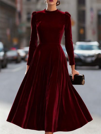 Long-Sleeve Midi Dress with Fitted Bodice for women | Noirelle