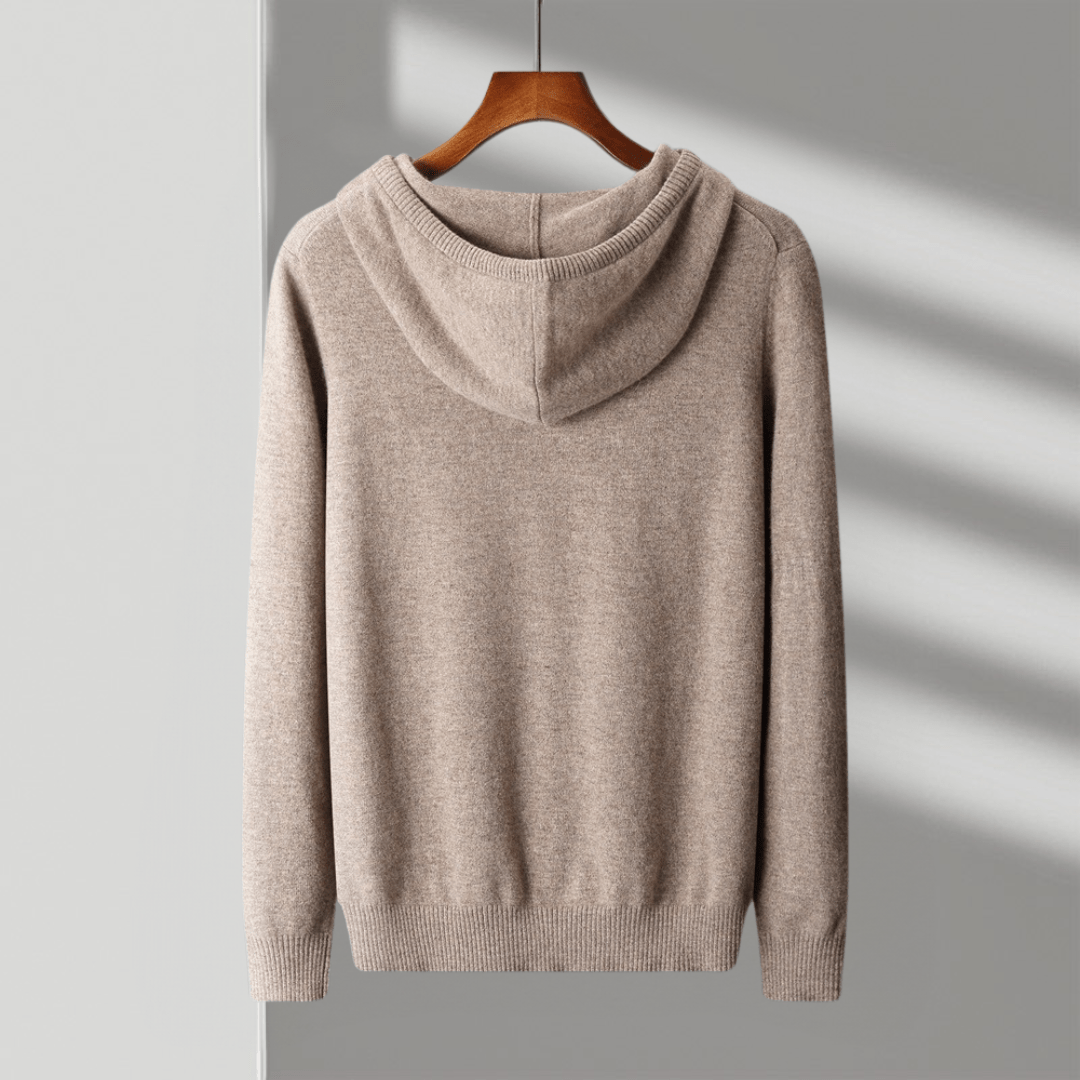 Tailored fit knit hoodie with ribbed detailing for men | Arvion