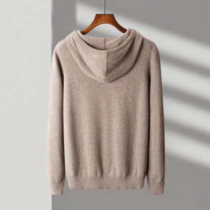 Tailored fit knit hoodie with ribbed detailing for men | Arvion