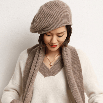 Classic ribbed knit beret with lightweight warmth for women | Elowen