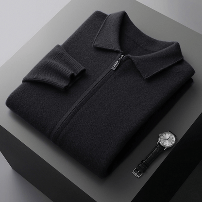 Refined zip up knit jacket with structured collar for men | Valenor