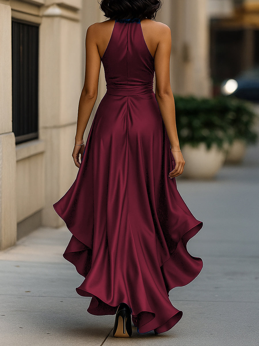 Halter Ruffle Evening Gown for women | Noctelle