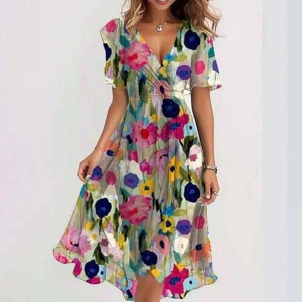 Floral chiffon midi dress with flutter sleeves for women | Elara