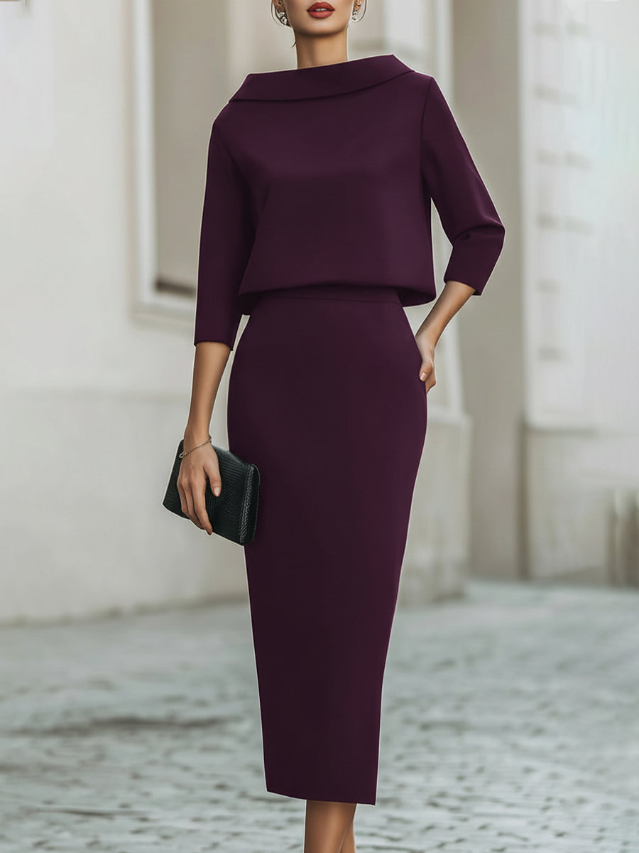 Boat Neck Top and Midi Skirt Set for women | Liorenne
