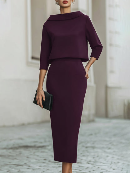 Boat Neck Top and Midi Skirt Set for women | Liorenne