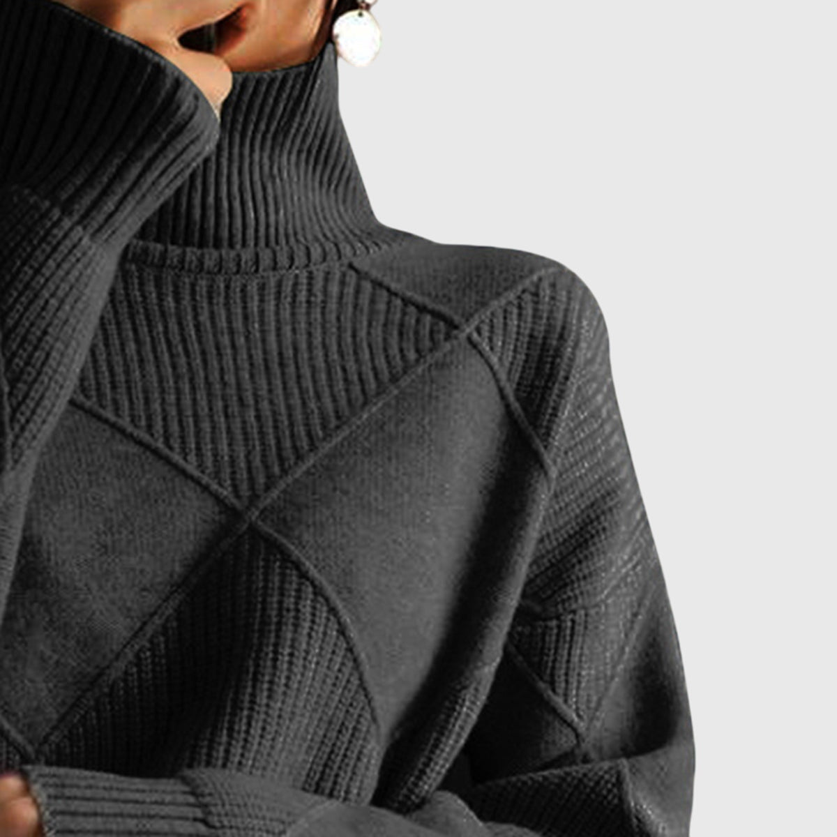 Geometric pattern turtleneck sweater with relaxed silhouette for women | Angela