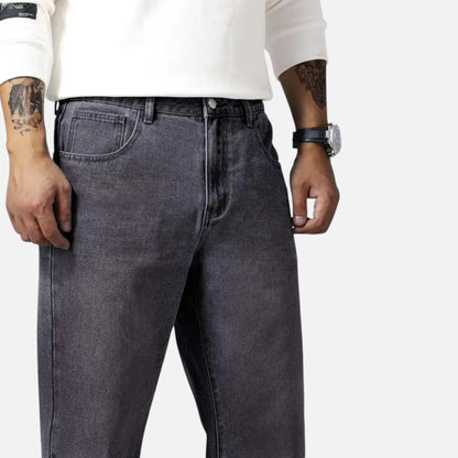 Relaxed straight-leg denim jeans with exposed seams for men | Kellan