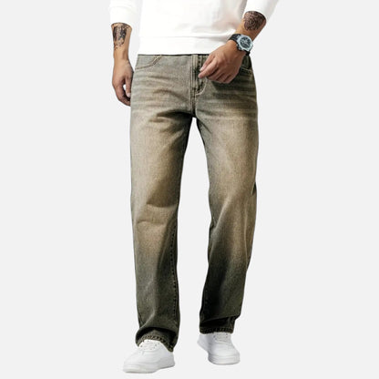 Relaxed straight-leg denim jeans with exposed seams for men | Kellan