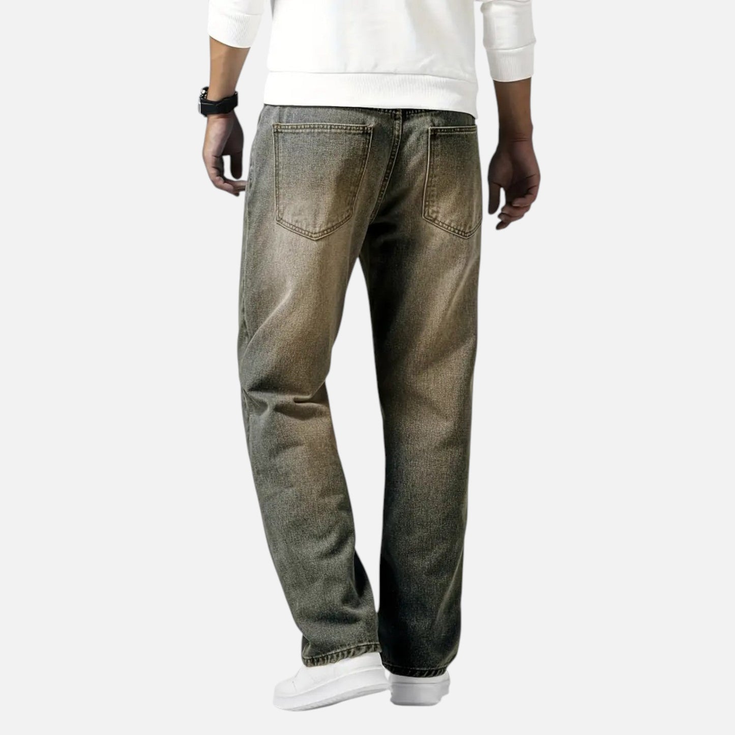 Relaxed straight-leg denim jeans with exposed seams for men | Kellan