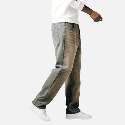 Relaxed straight-leg denim jeans with exposed seams for men | Kellan