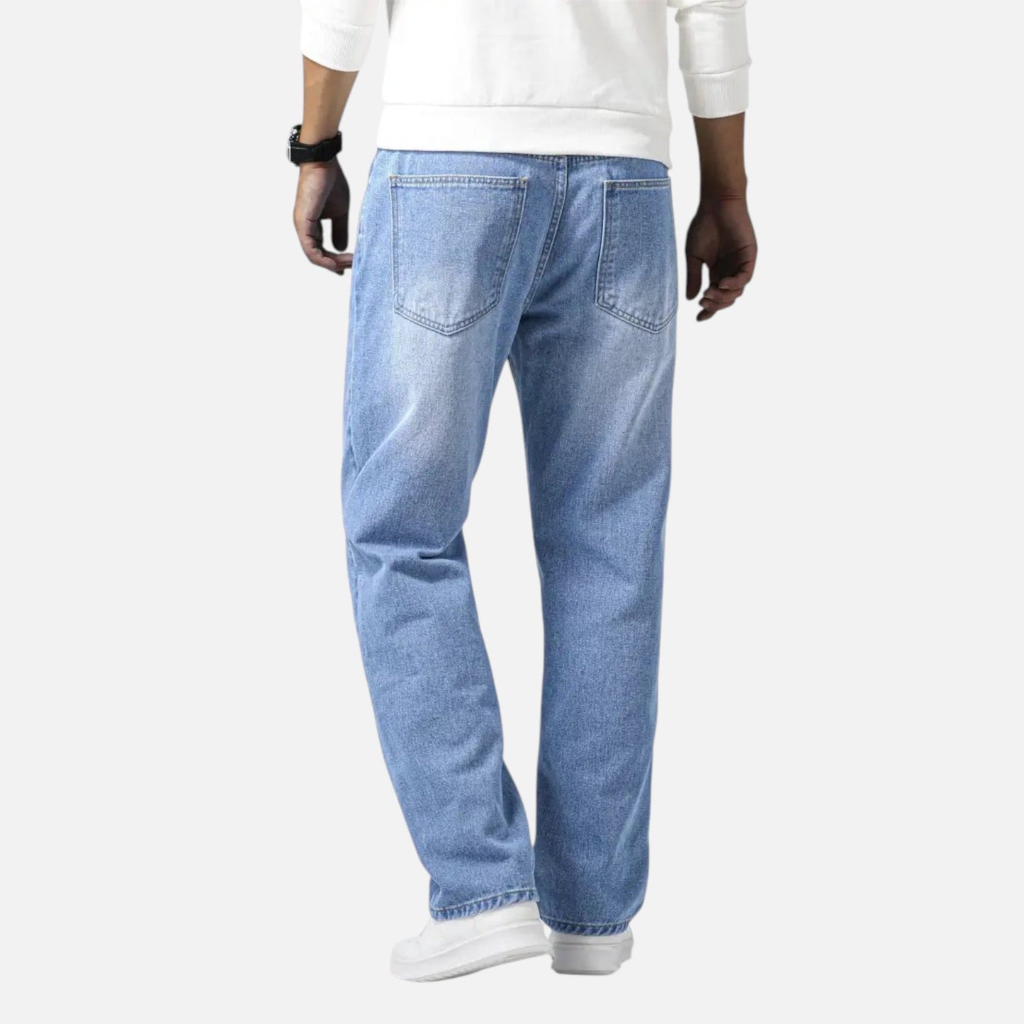 Relaxed straight-leg denim jeans with exposed seams for men | Kellan