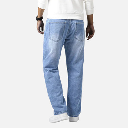 Relaxed straight-leg denim jeans with exposed seams for men | Kellan
