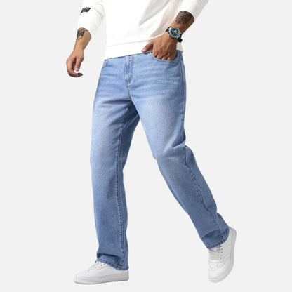 Relaxed straight-leg denim jeans with exposed seams for men | Kellan