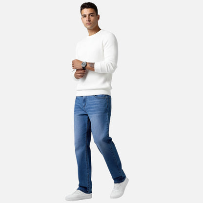 Relaxed straight-leg denim jeans with exposed seams for men | Kellan