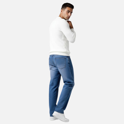 Relaxed straight-leg denim jeans with exposed seams for men | Kellan