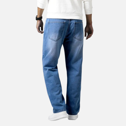 Relaxed straight-leg denim jeans with exposed seams for men | Kellan