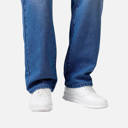Relaxed straight-leg denim jeans with exposed seams for men | Kellan
