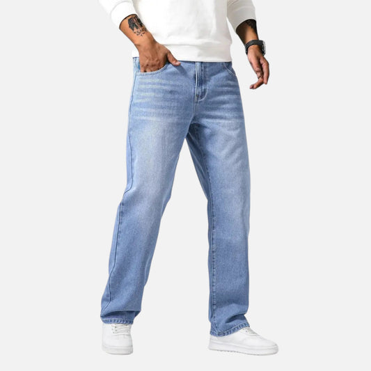 Relaxed straight-leg denim jeans with exposed seams for men | Kellan