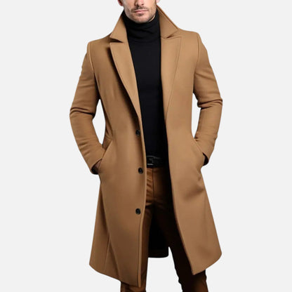 Knee-length single-breasted coat with notched lapel for men | Dorian