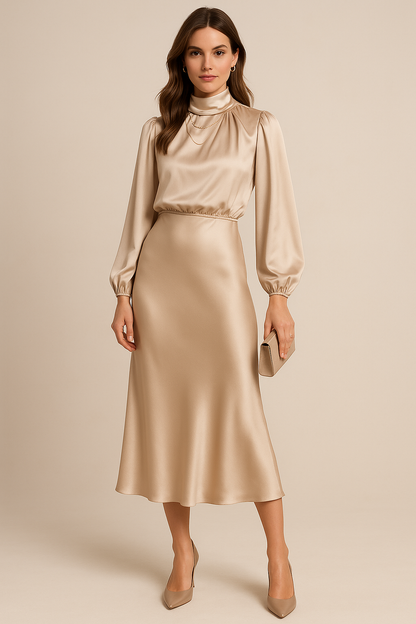 Casual Elegant Midi Dress Flowing Silhouette for women | Rosalie