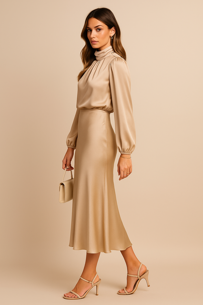 Casual Elegant Midi Dress Flowing Silhouette for women | Rosalie