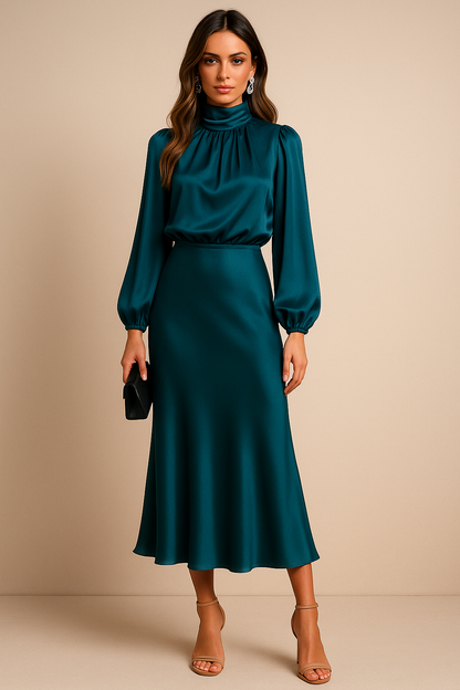 Casual Elegant Midi Dress Flowing Silhouette for women | Rosalie