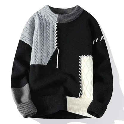 Bold patchwork crewneck knit sweater for men | Apollo -4
