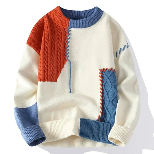 Bold patchwork crewneck knit sweater for men | Apollo -1