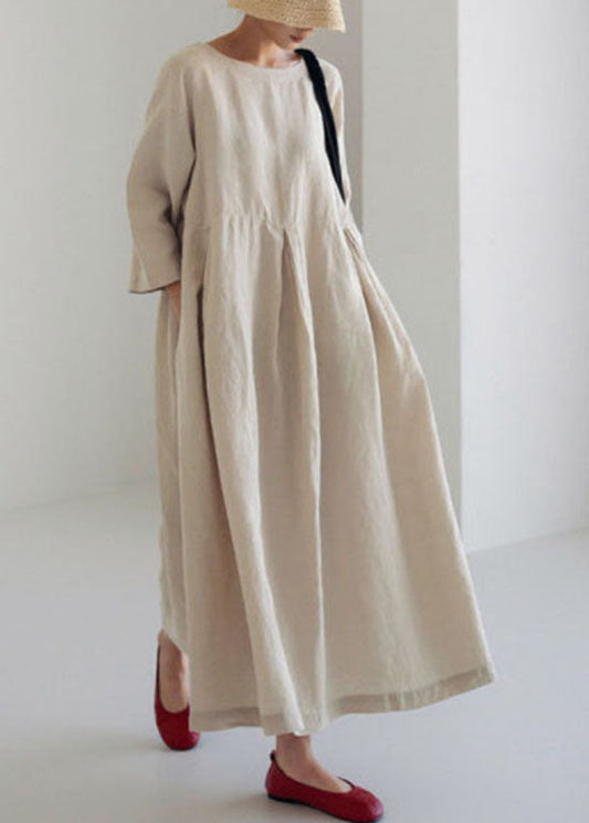 Casual patchwork cotton pocket dress for women -1