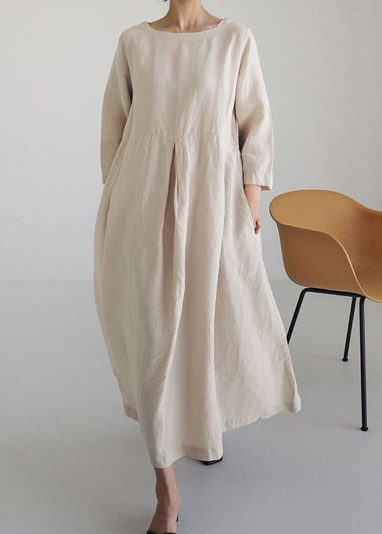 Casual patchwork cotton pocket dress for women -4