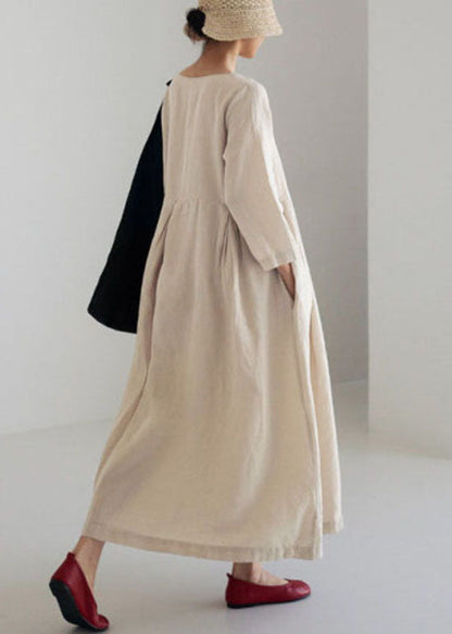 Casual patchwork cotton pocket dress for women -6