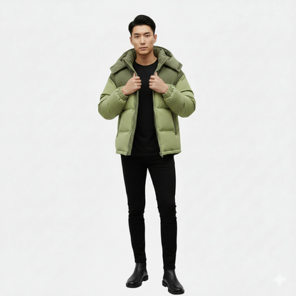Colour-block hooded jacket with detachable hood for men | Archer