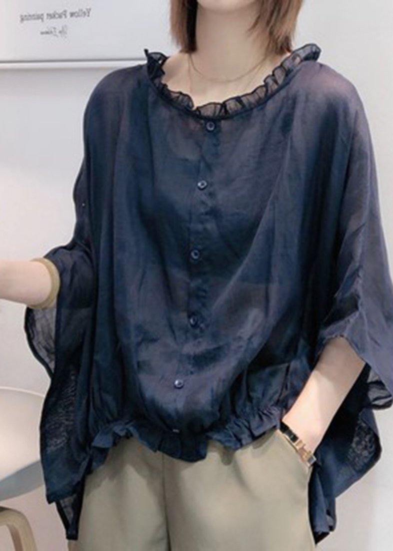 Ruffled trim half-sleeve plus-size blouse for women -1