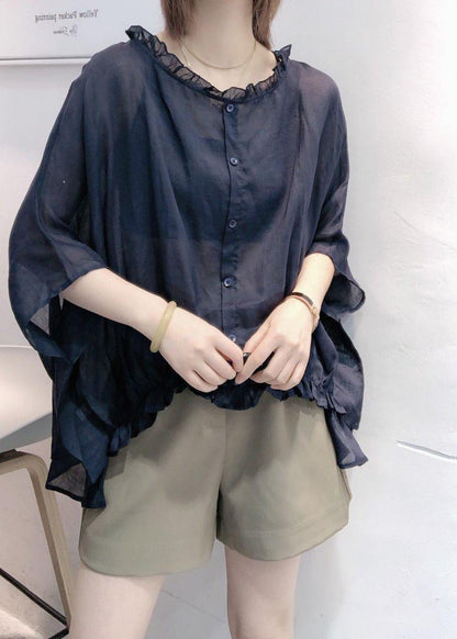 Ruffled trim half-sleeve plus-size blouse for women -4