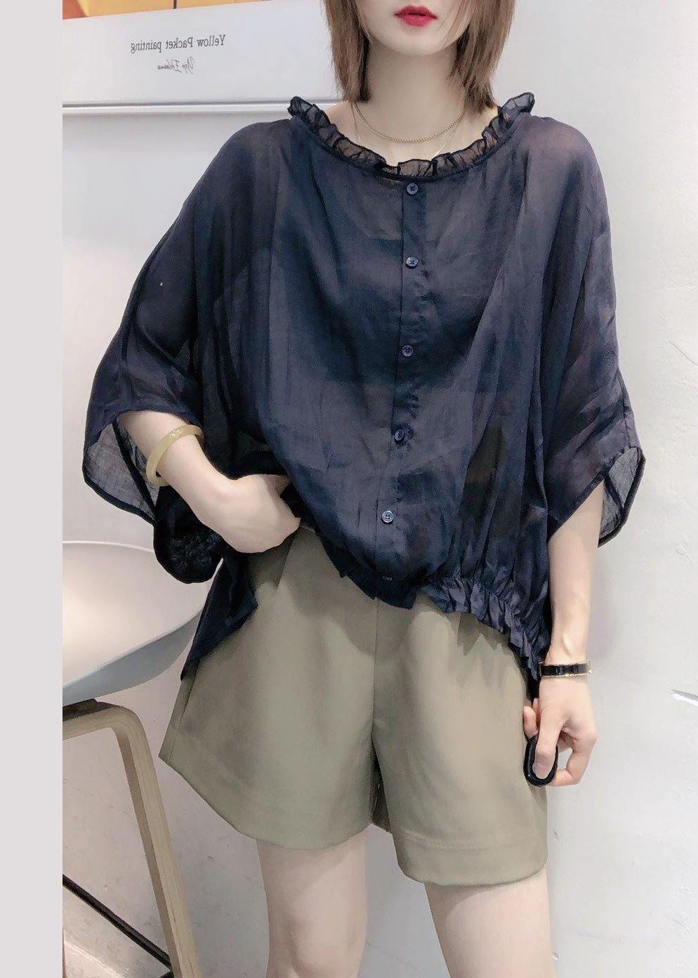 Ruffled trim half-sleeve plus-size blouse for women -6