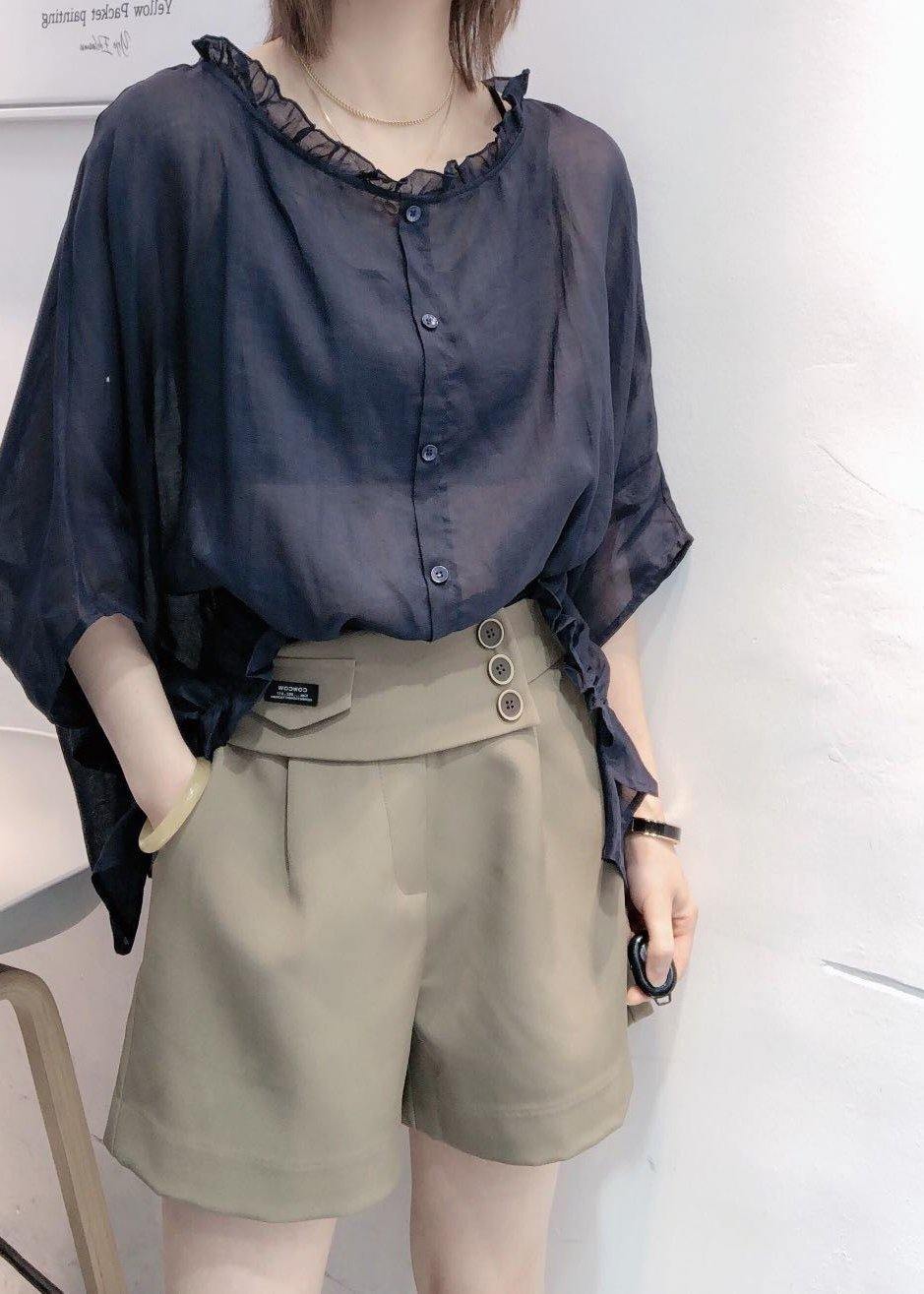 Ruffled trim half-sleeve plus-size blouse for women -7