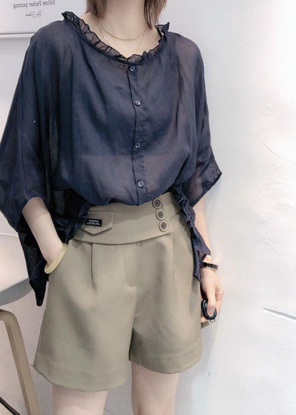 Ruffled trim half-sleeve plus-size blouse for women -7