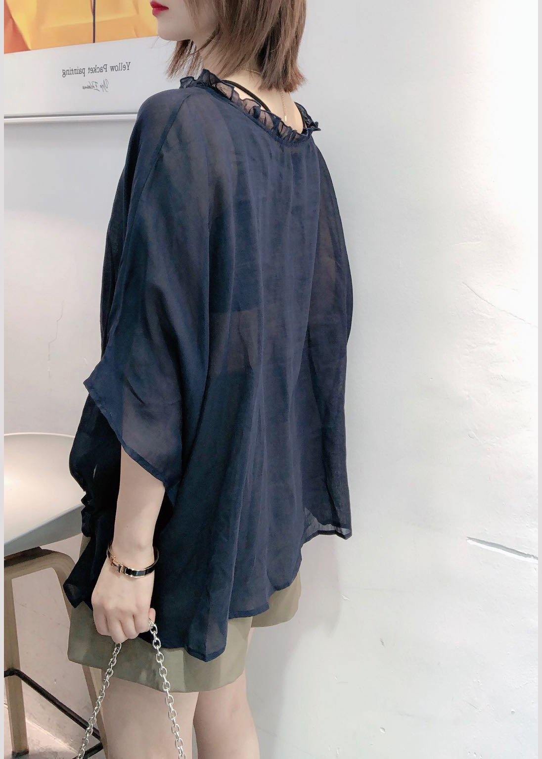Ruffled trim half-sleeve plus-size blouse for women -9