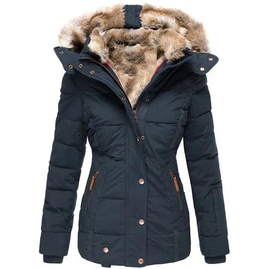 Faux fur trimmed parka with adjustable waist for women | Elowen