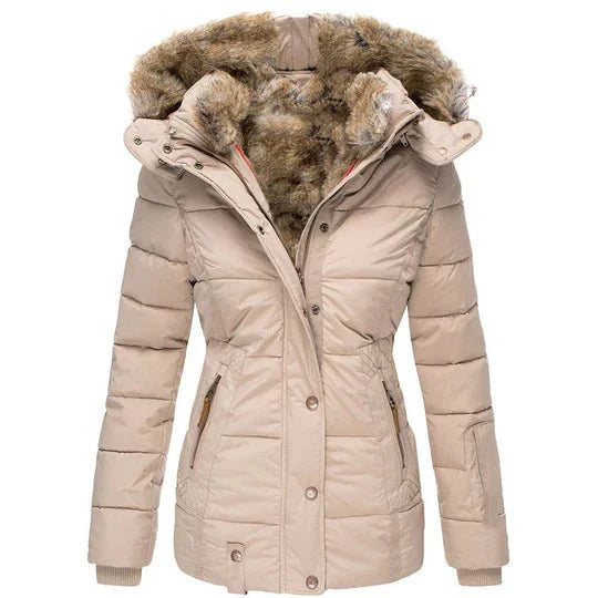 Faux fur trimmed parka with adjustable waist for women | Elowen