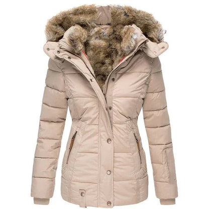 Faux fur trimmed parka with adjustable waist for women | Elowen