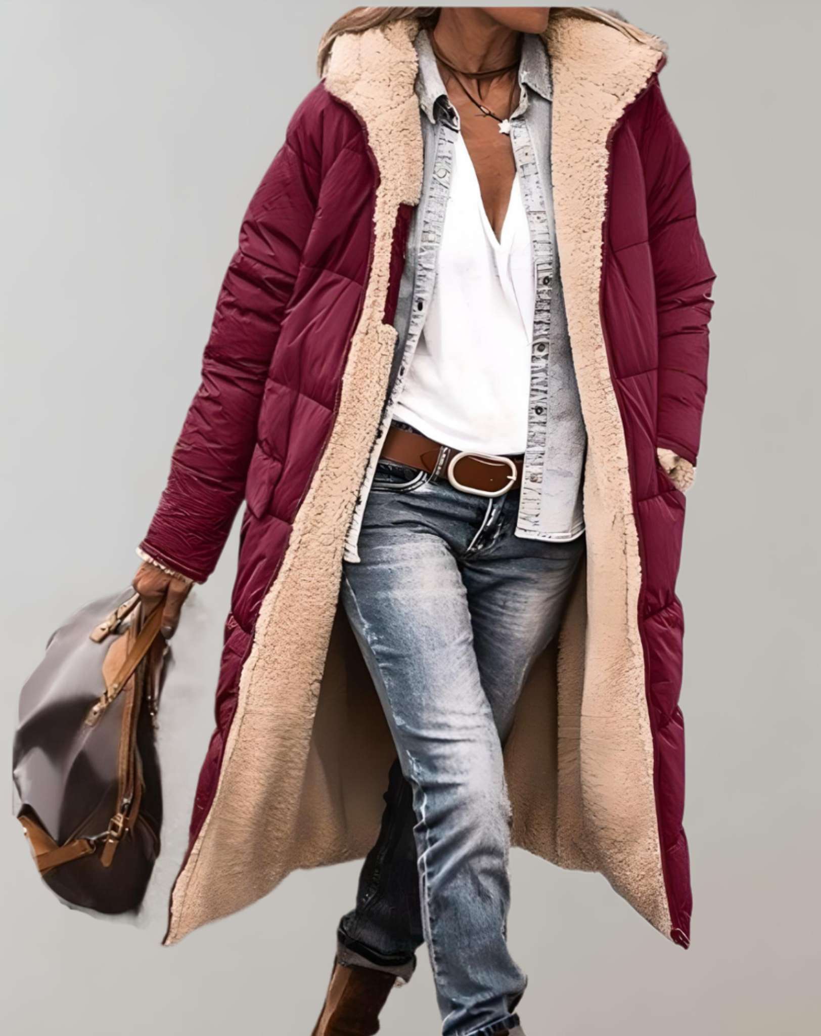 Relaxed quilted hooded full-length puffer for women -7