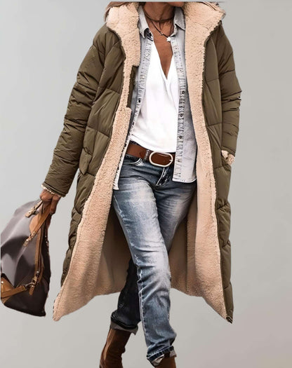 Relaxed quilted hooded full-length puffer for women -6