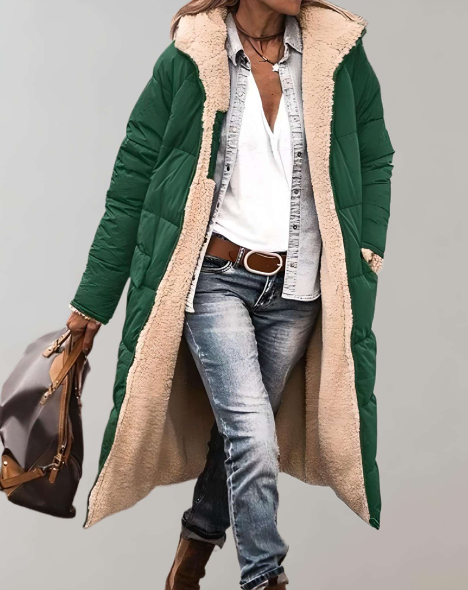 Relaxed quilted hooded full-length puffer for women -5