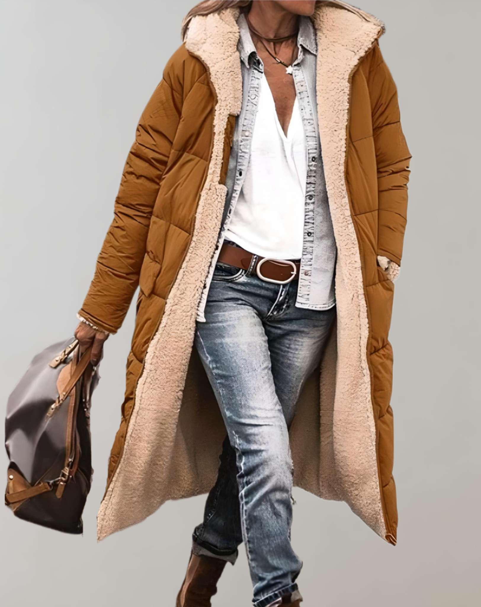 Relaxed quilted hooded full-length puffer for women -1