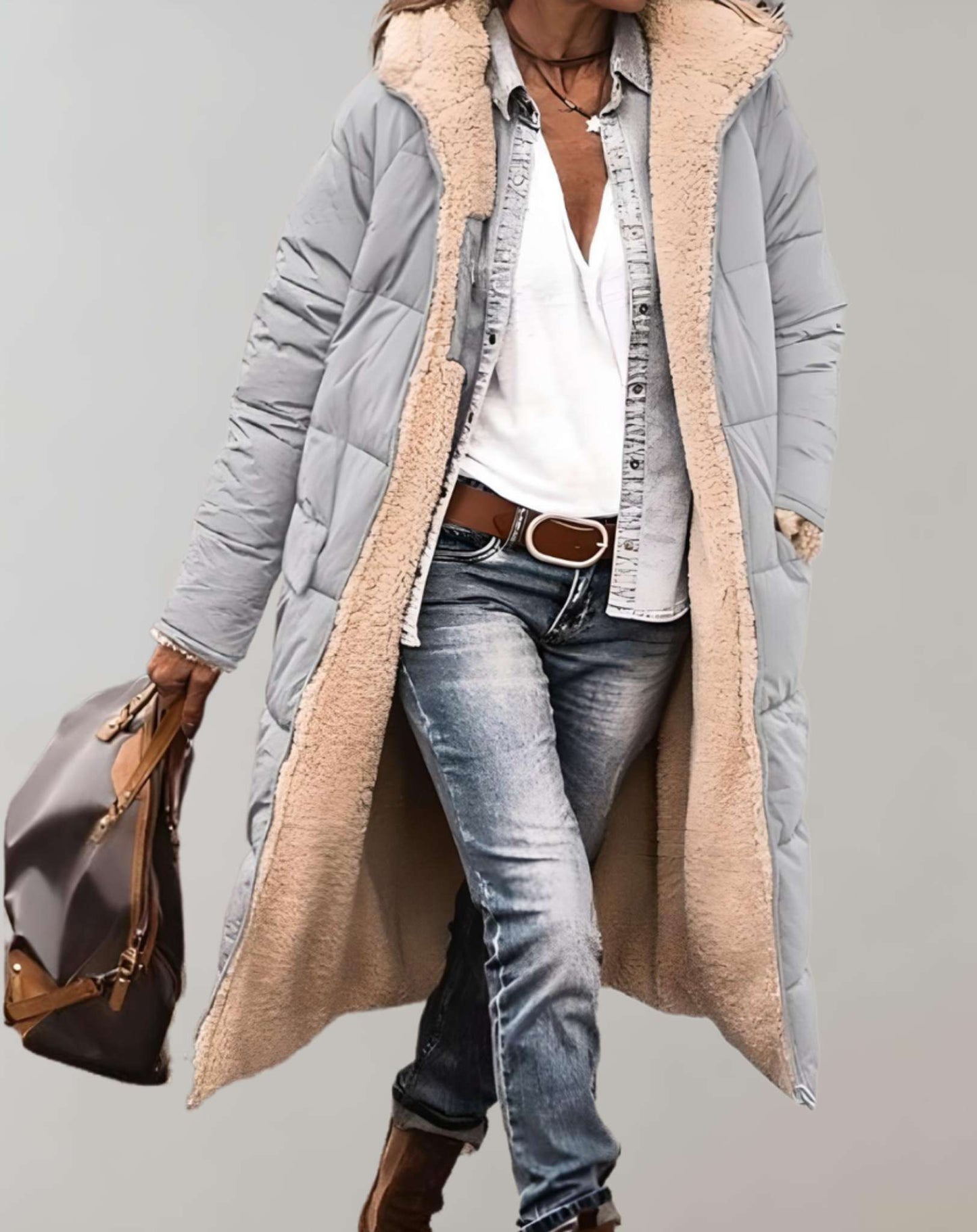 Relaxed quilted hooded full-length puffer for women -3