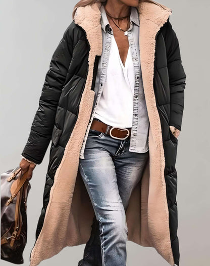 Relaxed quilted hooded full-length puffer for women -2
