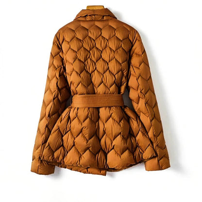 Elegant belted quilted down coat for women | Isabella -4