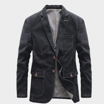 Structured cotton blend blazer with contrast stitching for men | Calder