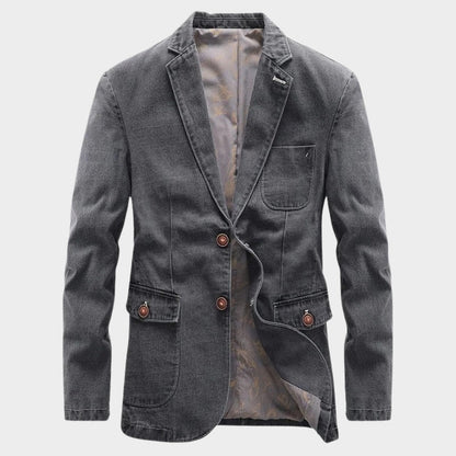 Structured cotton blend blazer with contrast stitching for men | Calder